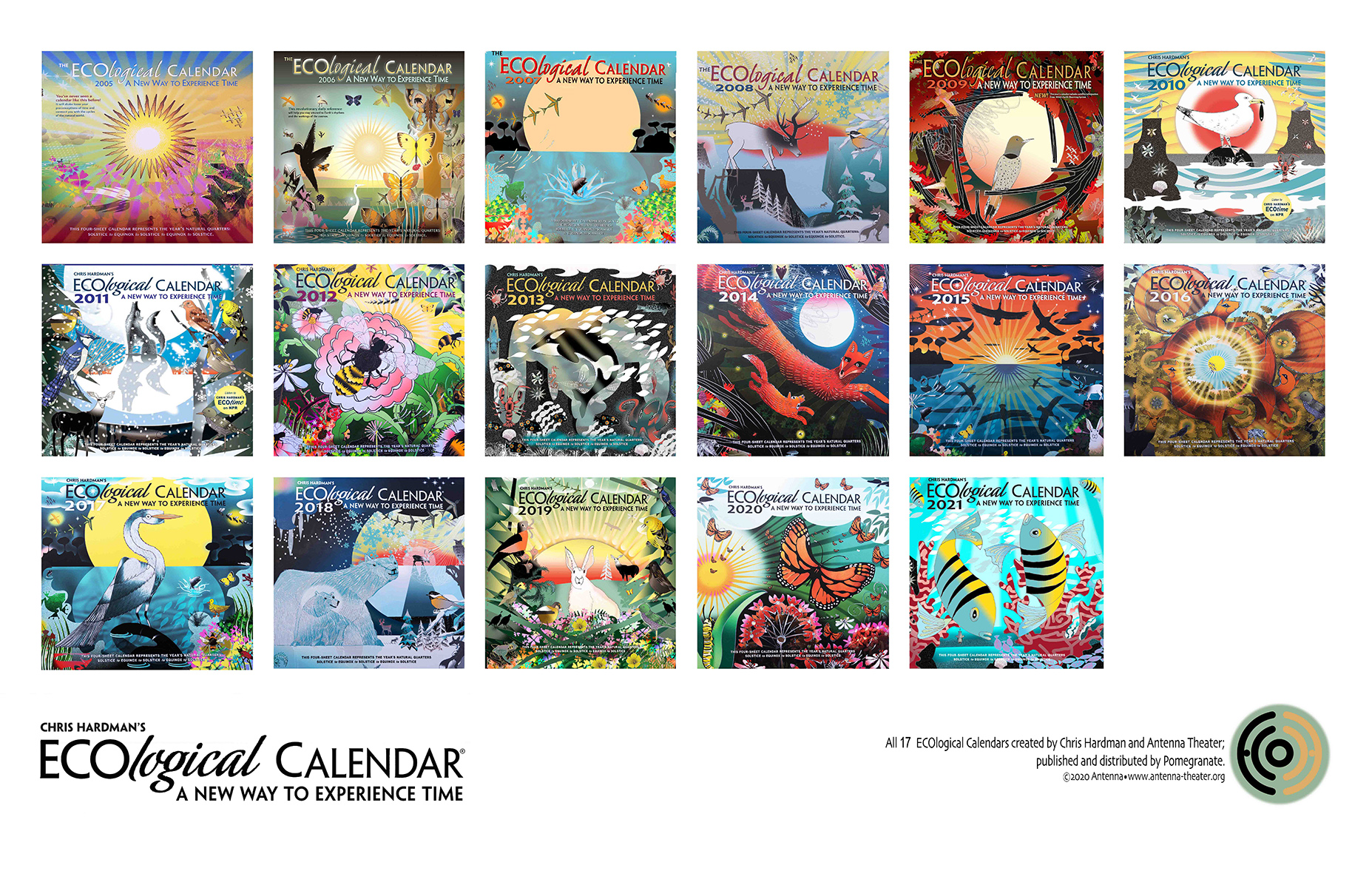 SOLD OUT!! Complete set of All ECOlogical Calendars 2005 -2021, FREE SHIPPING ON SET