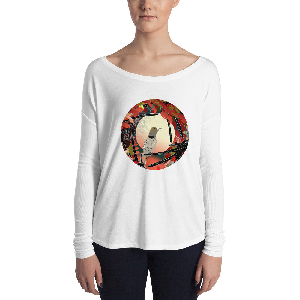 Ladies' Long Sleeve Tee, Autumn Bird Northern Flicker